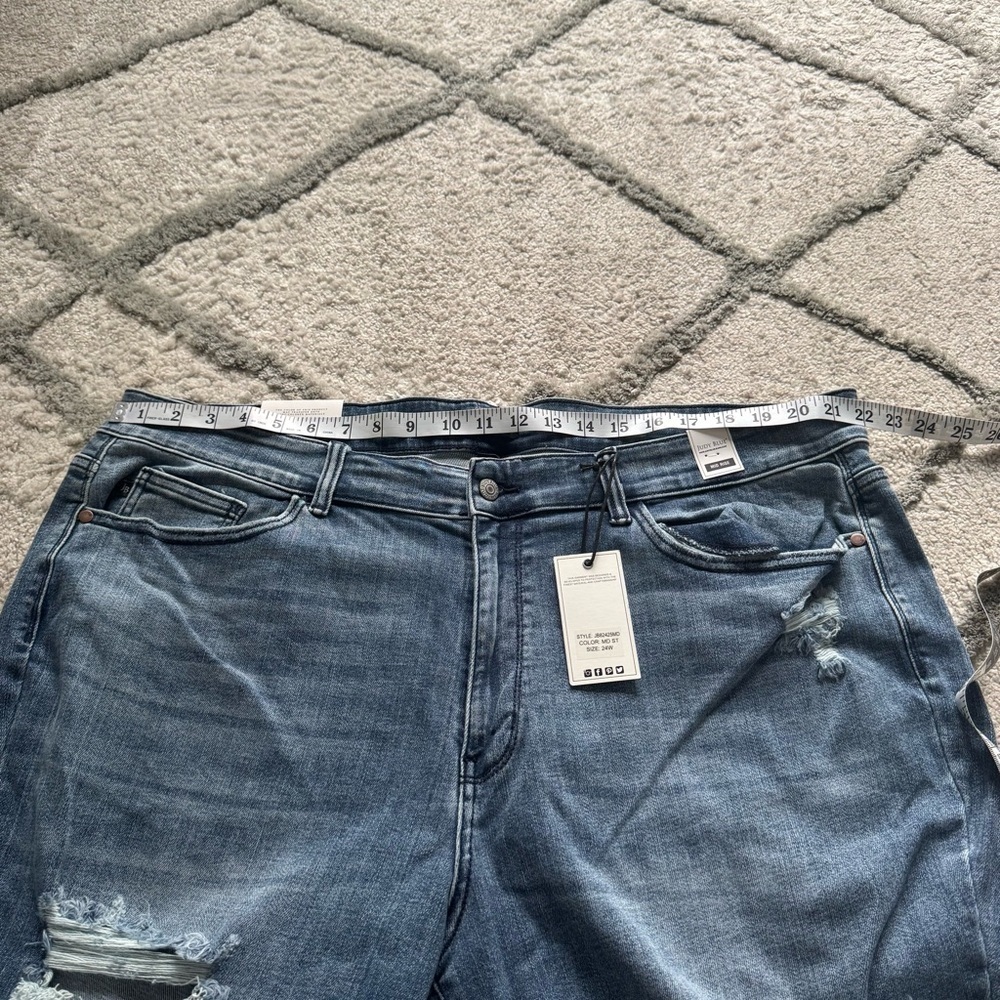 Judy Blue jeans Destroy Get Something Straight Mid Rise raw hem 24W new - Picture 10 of 14